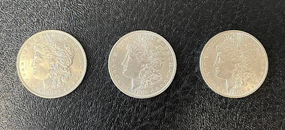 3 Brilliant Uncirculated 1887 Morgan Dollars: Set of 3 brilliant uncirculated Morgan dollars