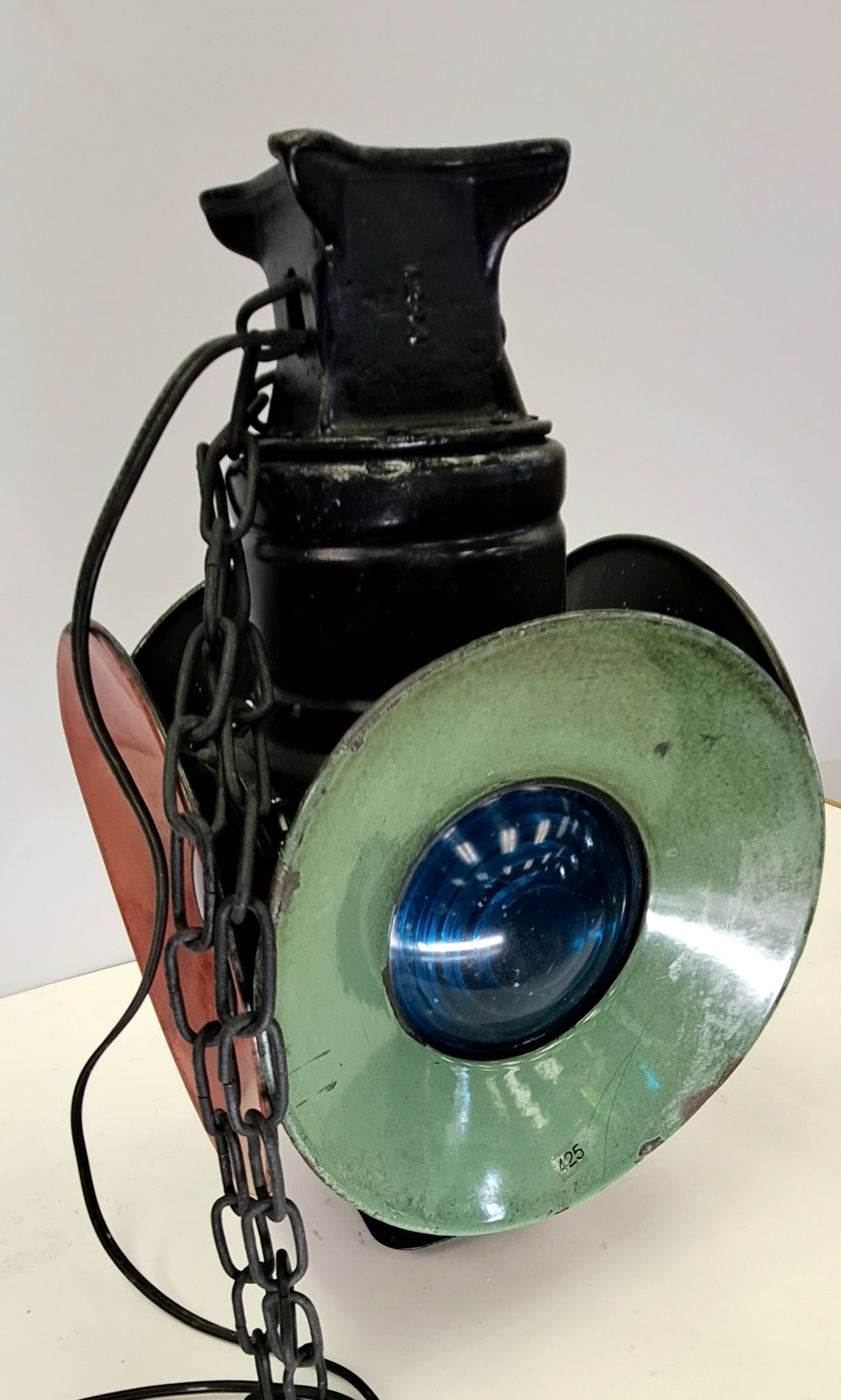 Vintage Hanging Railroad Light Porcelain on Iron (1 of 5)