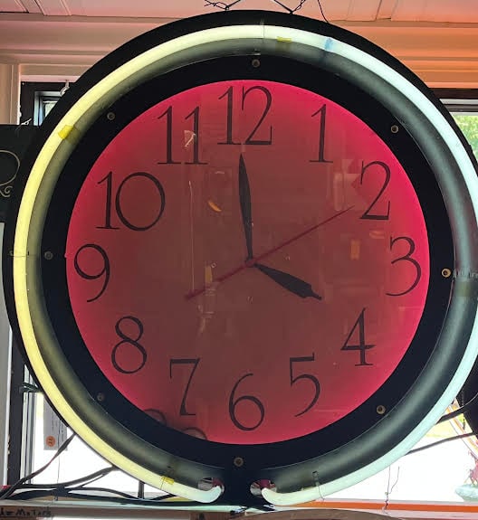 Round Double Neon Gas Station Clock Auction