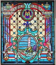 Stained Glass Landing Window with Lighthouse