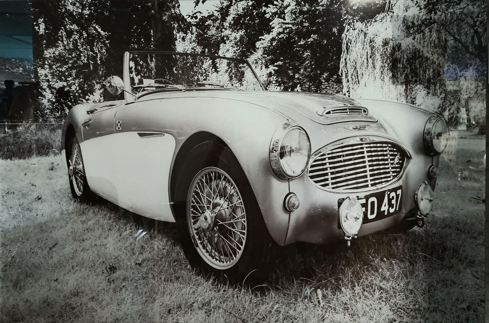Large Black & White Glass Art Photo Of An Austin Healy (1 of 1)