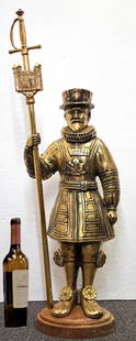 Beefeater Gin Logo Brass Wall Statue: Brass wall statue of the Beefeater Gin logo with sword. 34"H x 11"w x 5"D