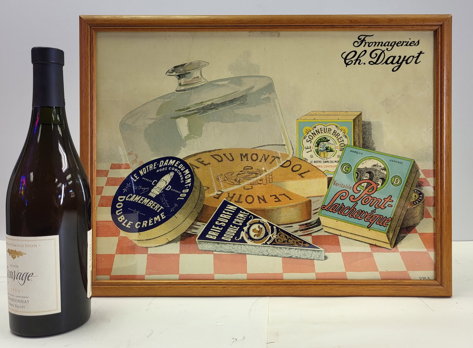 Framed Dayot Fromageries advertisement: Framed advertisement of an assortment of french cheese by Fromageries Ch.Dayot