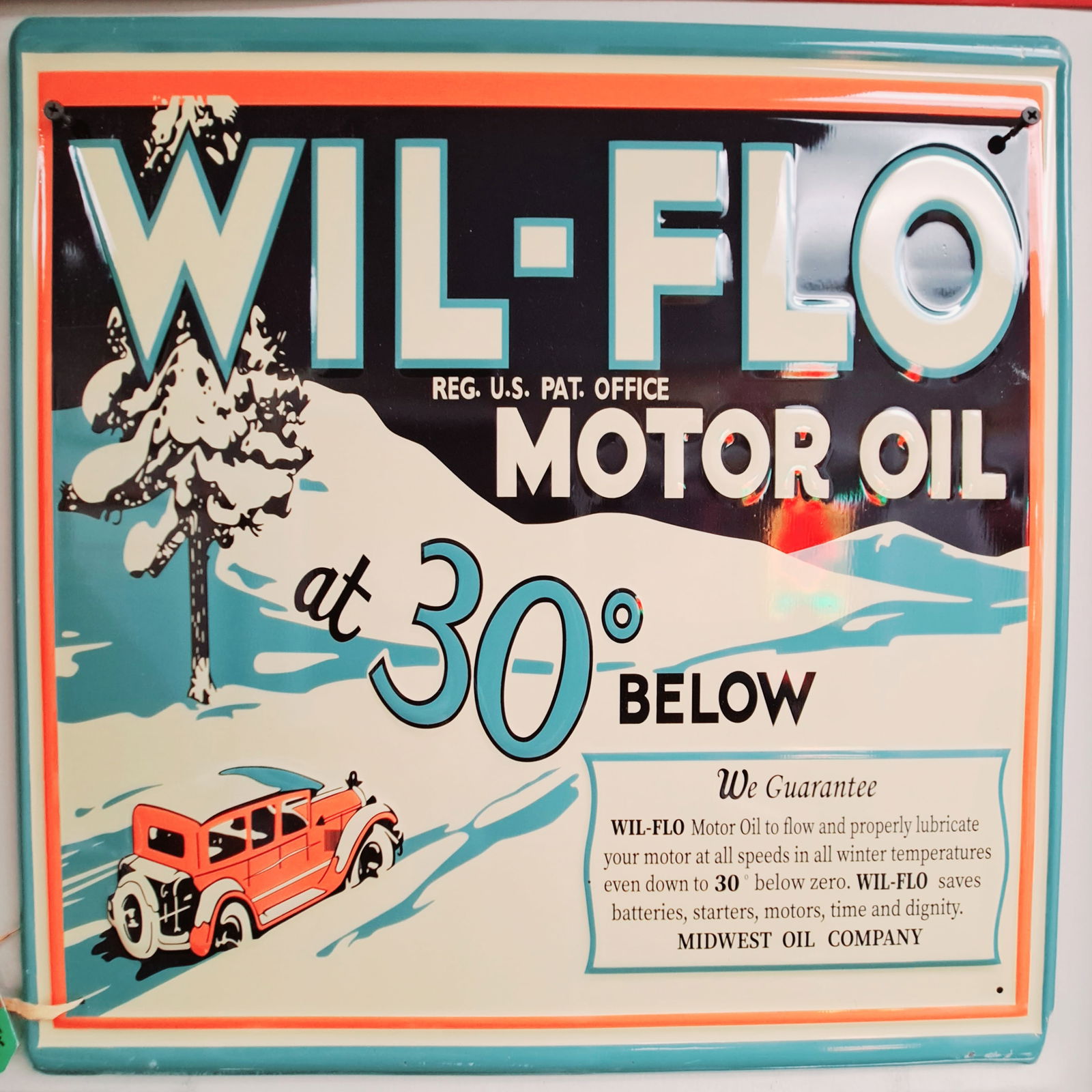 Wil-Flo Square Tin 30 Below Advertisement: Wil-Flo 30 Below Square Tin Advertisement. 17"H x 17"W