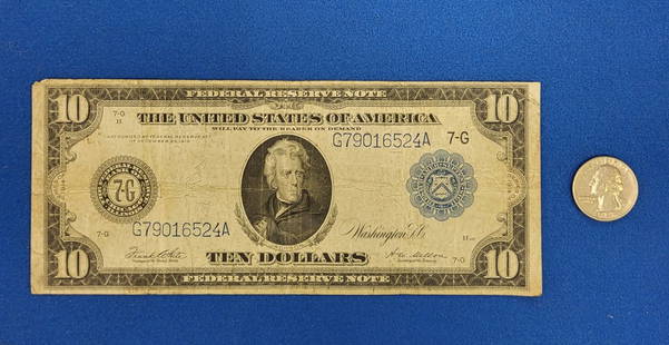 $10 Federal Reserve Note Year 1914 Series: Rare Ten Dollar Bill Federal Reserve Note Chicago. Year 1914 series