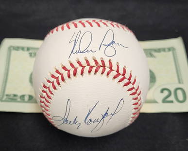 MLB Hall Of Fame Baseball Signed: Ryan, Koufax and Feller.: MLB Hall of fame pitchers Ryan, Koufax and Feller signed and encased baseball with letter of authenticity 1989-1991 signed on February 26th 2020.