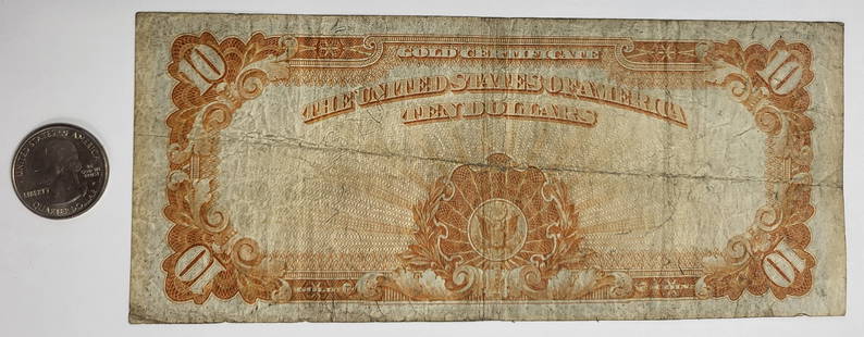 10 Dollar gold certificate US bill: $10 rare "Ten dollars in gold coin" USA bill 1922 series