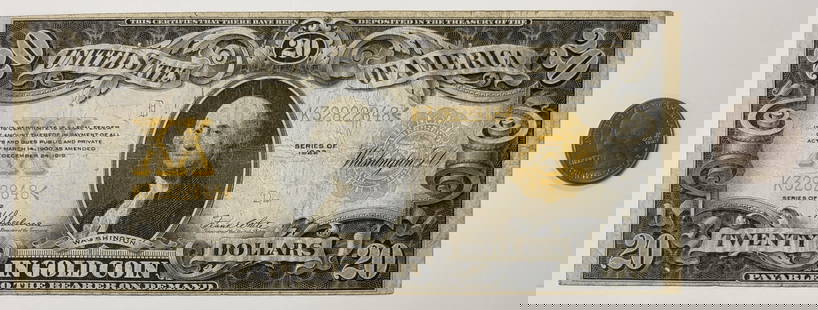 20 Dollar bill gold certificate US bill: $20 gold certificate US bill series of 1922
