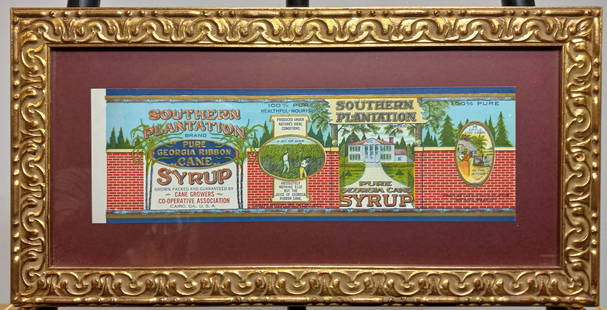 Georgia's Southern Cane Farm Framed Label: Georgia's Southern Cane Farm framed advertisement label. 7"h x 18"w