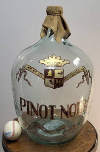 French Wine Demi John Bottle: French wine demijohn hand painted to read Pinot Nior. 20.5"H x 12"Diameter