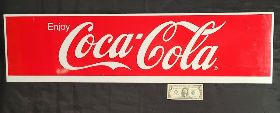 Red and White Coke-Cola sign: Coke sign from St Louis. Excellent shape - with hanger flange. 12"h x 46"w