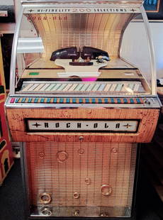 Rock-Ola High Fidelity Jukebox: Original Rock-Ola 45 rpm, 1455-S High Fidelity jukebox. 58"h x 31"w x 33"d