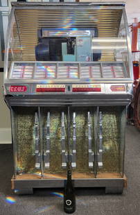 Seeburg Select-O-Matic 100 Jukebox: Seeburg 1954 High Fidelity jukebox model #HF100R Preset with a mix of music. 58"H x 38"W