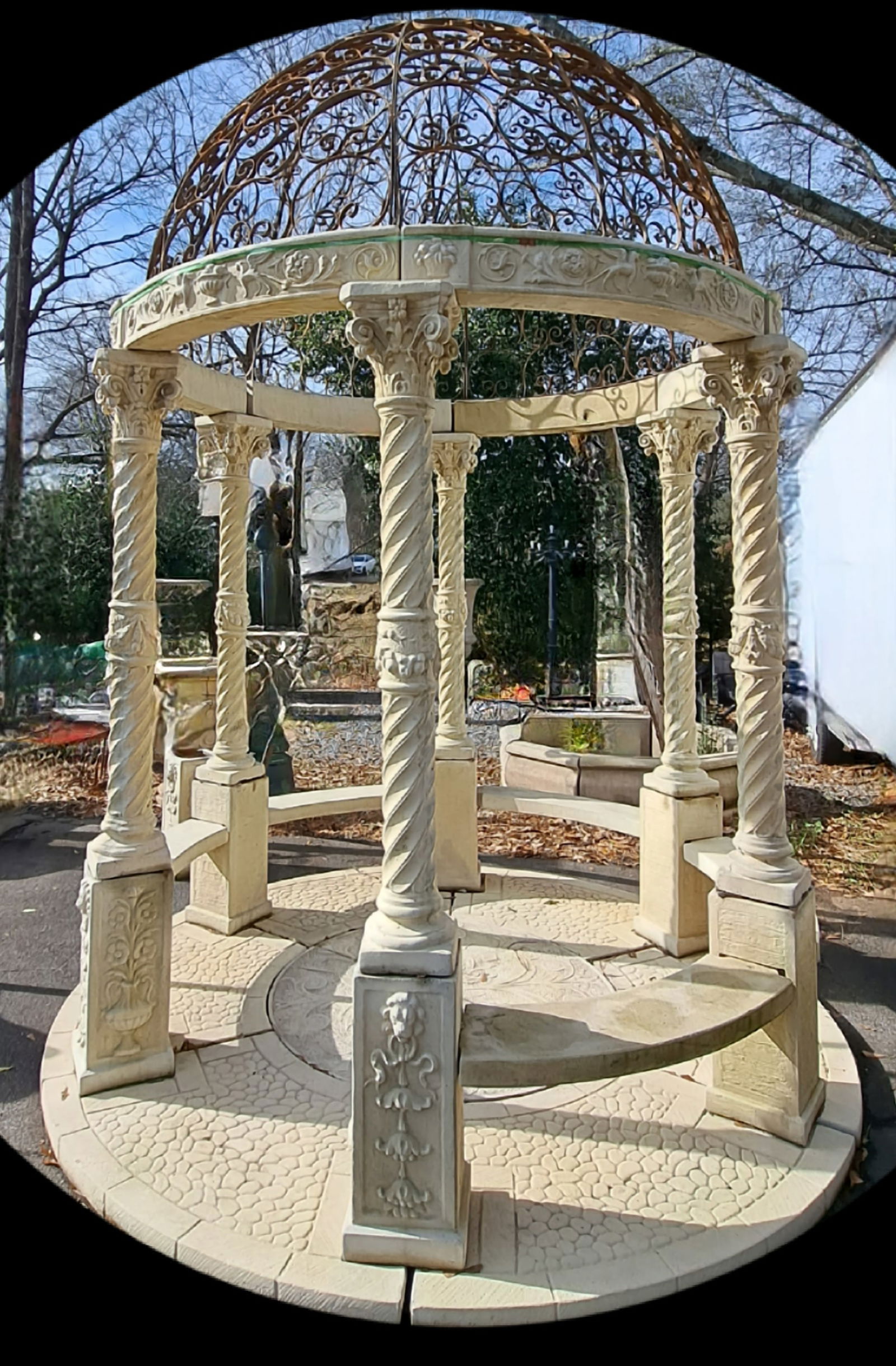 Cast Stone Gazebo with Wrought Iron Dome (1 of 5)