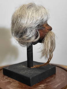 "Shrunken Head" Of A Bearded Man: Artist portrayal of a shrunken head. Ex movie prop filmed in Atlanta. 11"h x 9"d