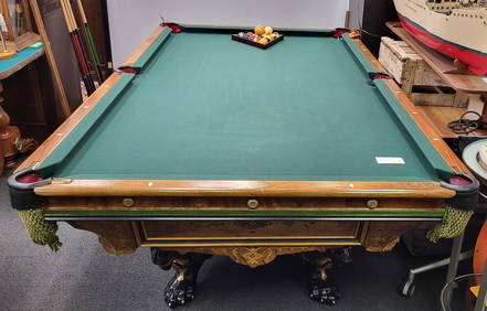 9' J.M. Brunswick & Balke Co.'s - The Monarch - Antique Pool Table - Circa  1882