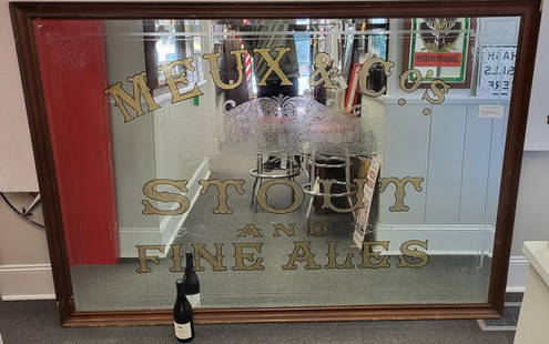 Large framed Pub Mirror Beveled Glass: Large Vintage Stout on reverse mirror with beveled glass framed. 56" x 80"w