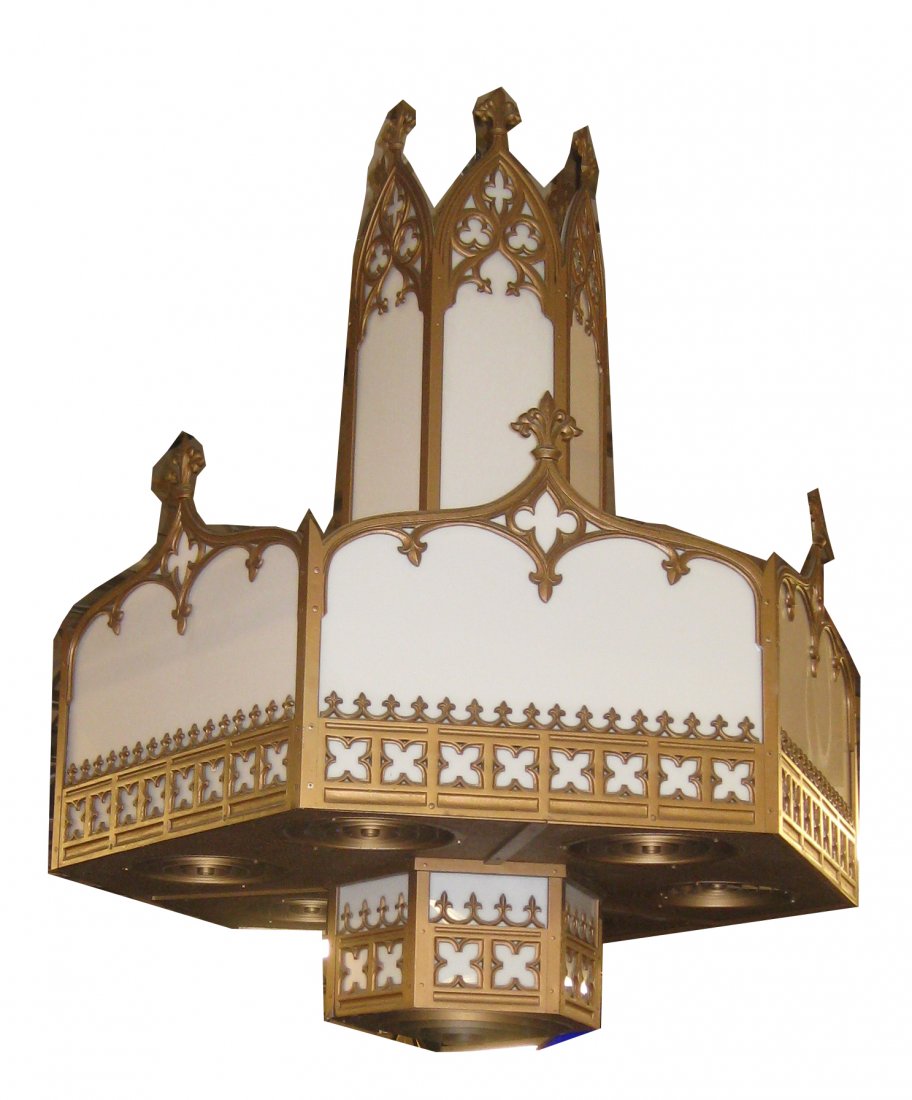 Chandelier - Gothic Iron & Brass: Large American Gothic Iron & Brass theater chandelier. Overall Size: 60" x 48".