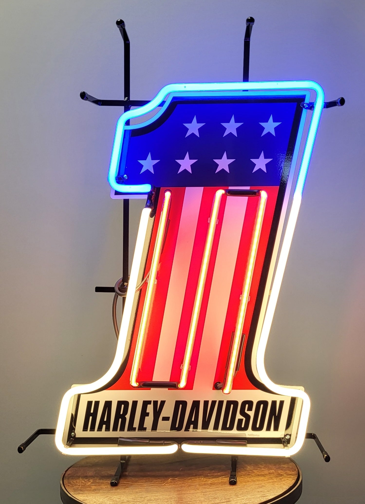 Harley-Davidson #1 Neon: Red white and blue #1 Harley-Davidson neon . 28"h x 21"w x 6"d