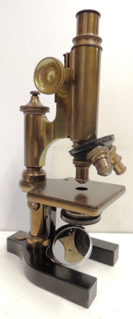 Bausch & Lomb brass microscope with box: 12"h x 6"l x 4.25"w