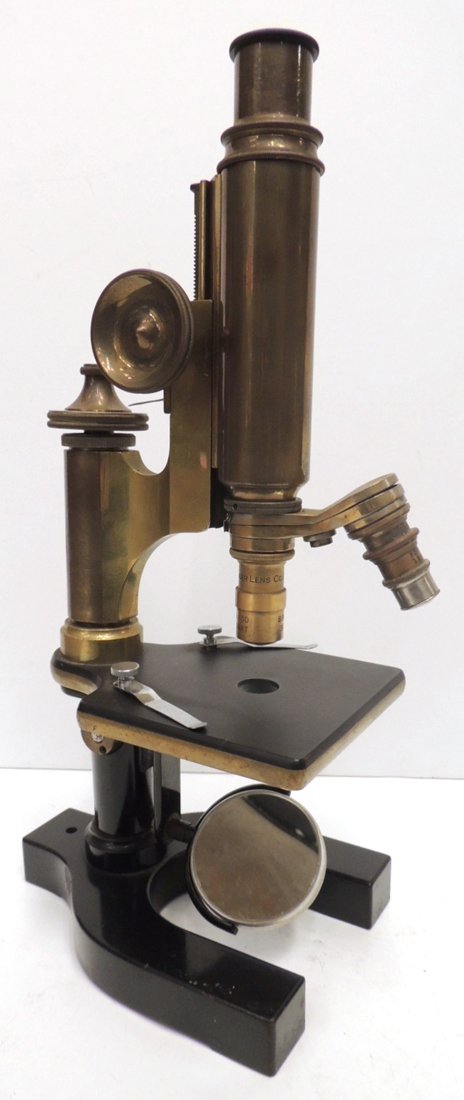 Spencer Lens Co. brass microscope: Spencer Lens Co. brass microscope patented Feb 16 1897. 12.5"h x 6"l x 4.25"w