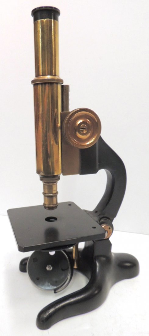 Carl Zeiss Jena brass microscope: 12"h x 6.5"l x 4.25"w