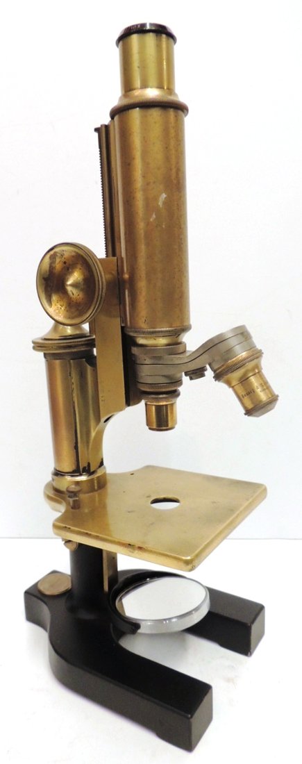 Bausch & Lomb brass microscope #51625: 12.75"h x 6.5"l x 3.75"w