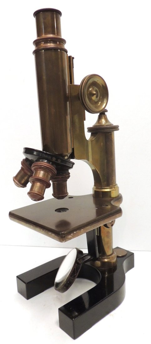 Bausch & Lomb brass microscope patent 1867 #65138: 12"h x 6"l x 4.5"w