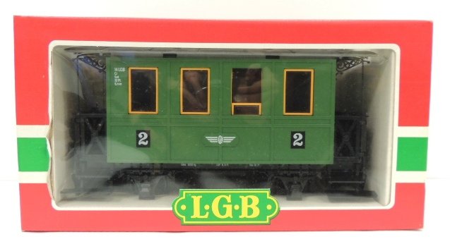 L.G.B. green 3014 passenger traincart with red box: comes with stickers, made in Western Germany; box: