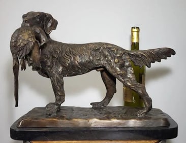 Table Top Decor Bird Dog with Bird Bronze Sculpture