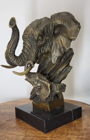 Bronze Elephant Head On Marble base