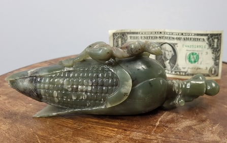 Antique Sculpted Jade Ear Of Corn With A Dragon