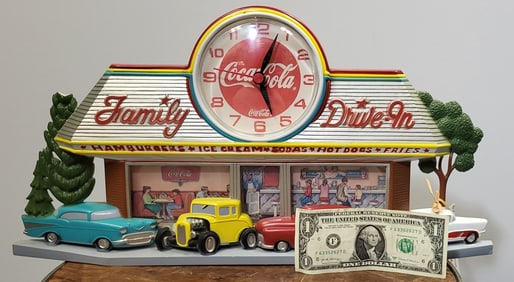 Coke-Cola Diner Scene Wall Clock. Circa 1950's