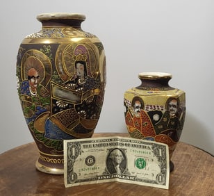 Two Hand Painted Japanese Satsuma Vases