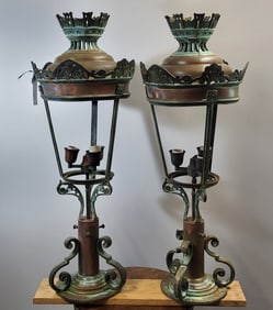 Copper And Bronze French Street Lamp Heads