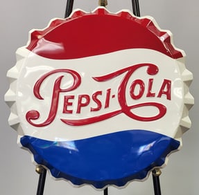 Large Pepsi Cola Bottle Cap Tin Advertising Sign