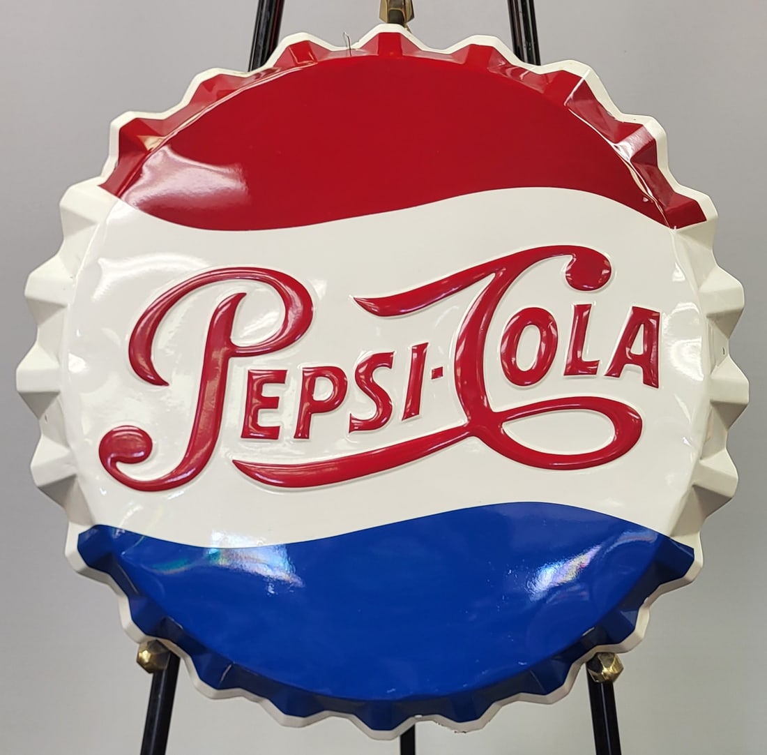 Large Pepsi Cola Bottle Cap Tin Advertising Sign (1 of 4)