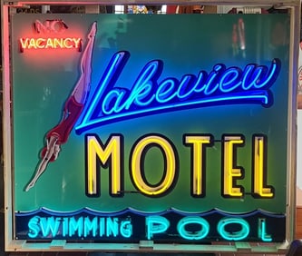 Spectacular Animated Lakeview Motel Large Neon Vacancy Sign