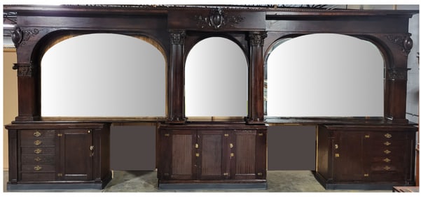 Charles Passow and Sons Triple Arch Back Bar Made of crotch mahogany circa 1910