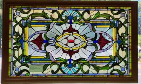 Floral Design Framed Stained Glass Window