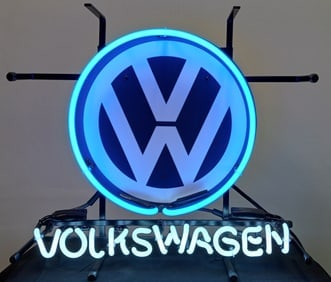 Blue and white Volkswagen neon