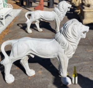 Pair of Standing Entry Lions, Cast stone