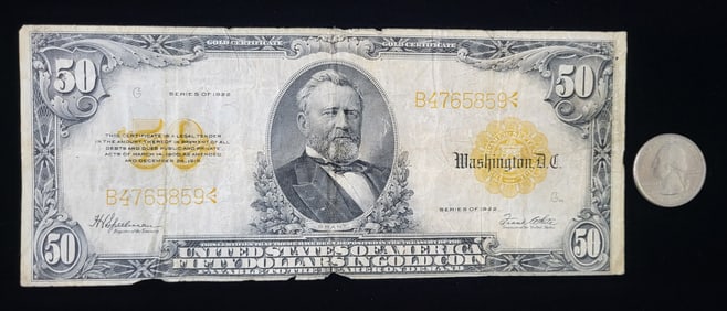 Rare $50 Gold Certificate Bill Series of 1922