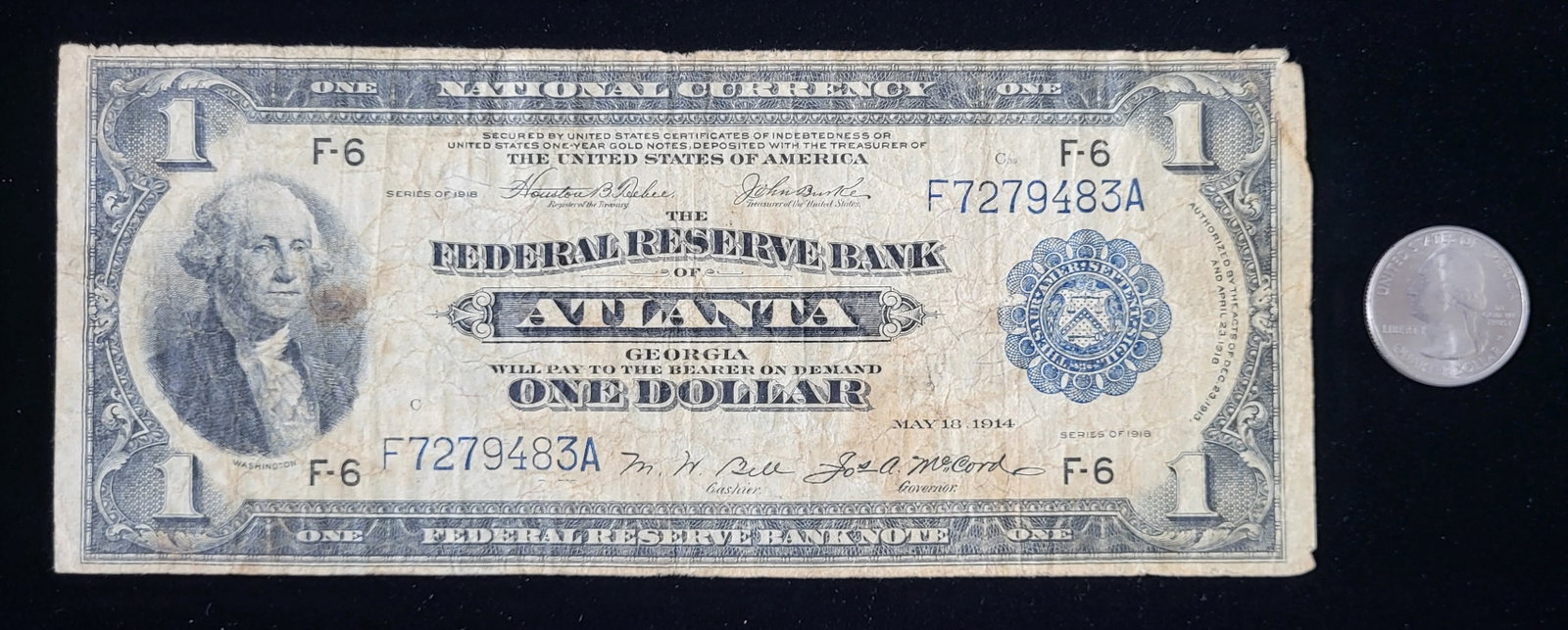 Very Rare $1 Bill From Fed. Reserve Atlanta, GA.: Very Rare $1 Bill from the Federal Reserve Atlanta GA. May 18, 1914