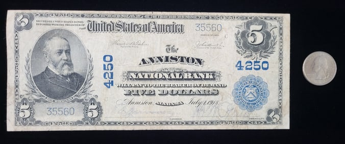 Very Rare $5 Bill Anniston Bank, Alabama July 1918
