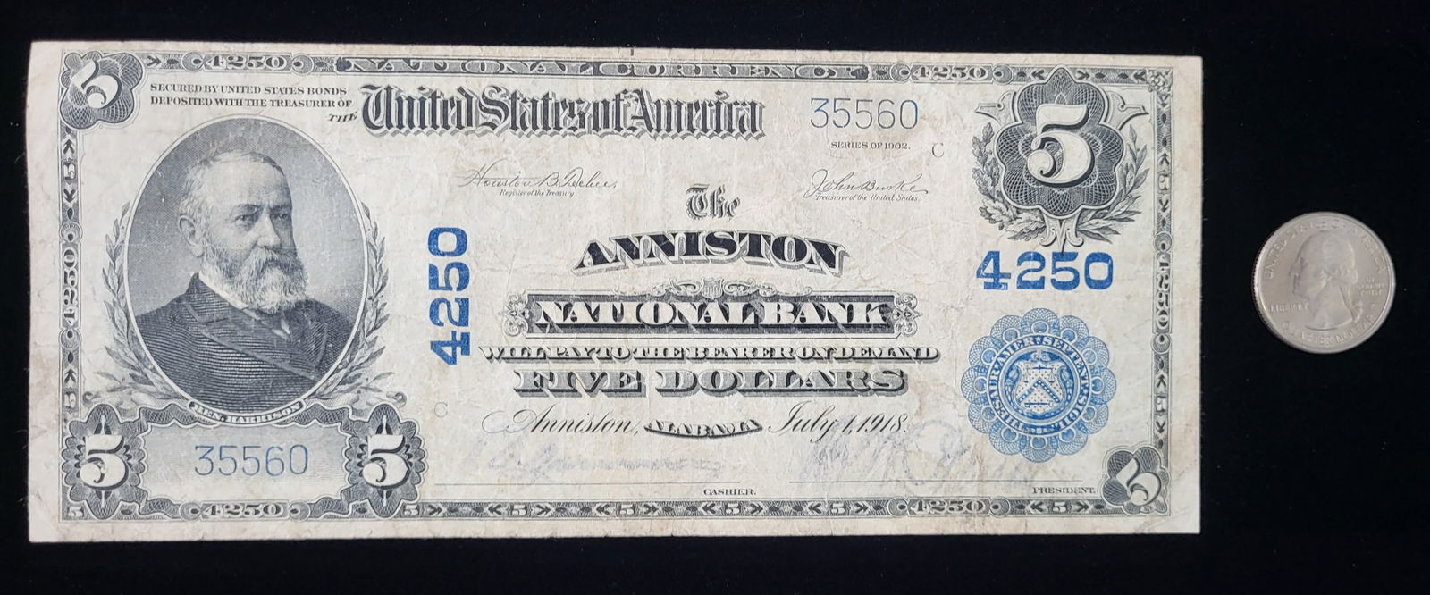 Very Rare $5 Bill Anniston Bank, Alabama July 1918 (1 of 2)