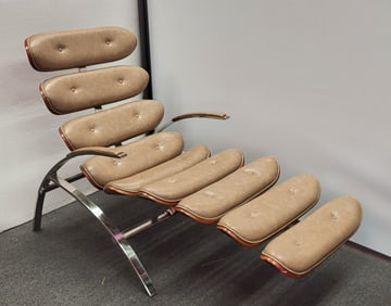 Mid Century Leather and Steel Frame Lounge Chair