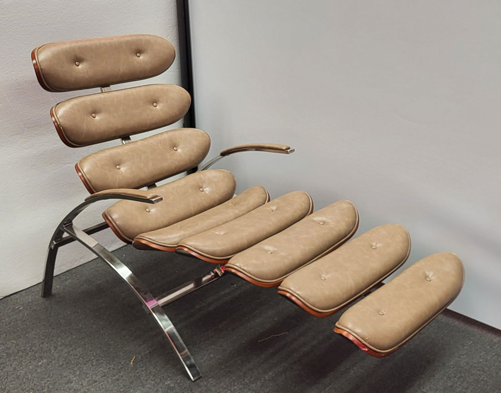 Mid Century Leather and Steel Frame Lounge Chair (1 of 5)