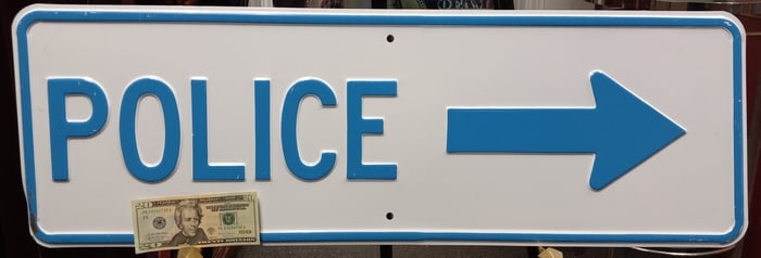 White & Blue Embossed Metal Police Sign (1 of 2)