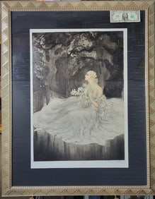 Framed Icart of a Woman Holding Lilies